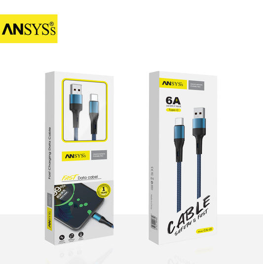 Type C Cable CA-01TBL Blue 6A 60W 1M