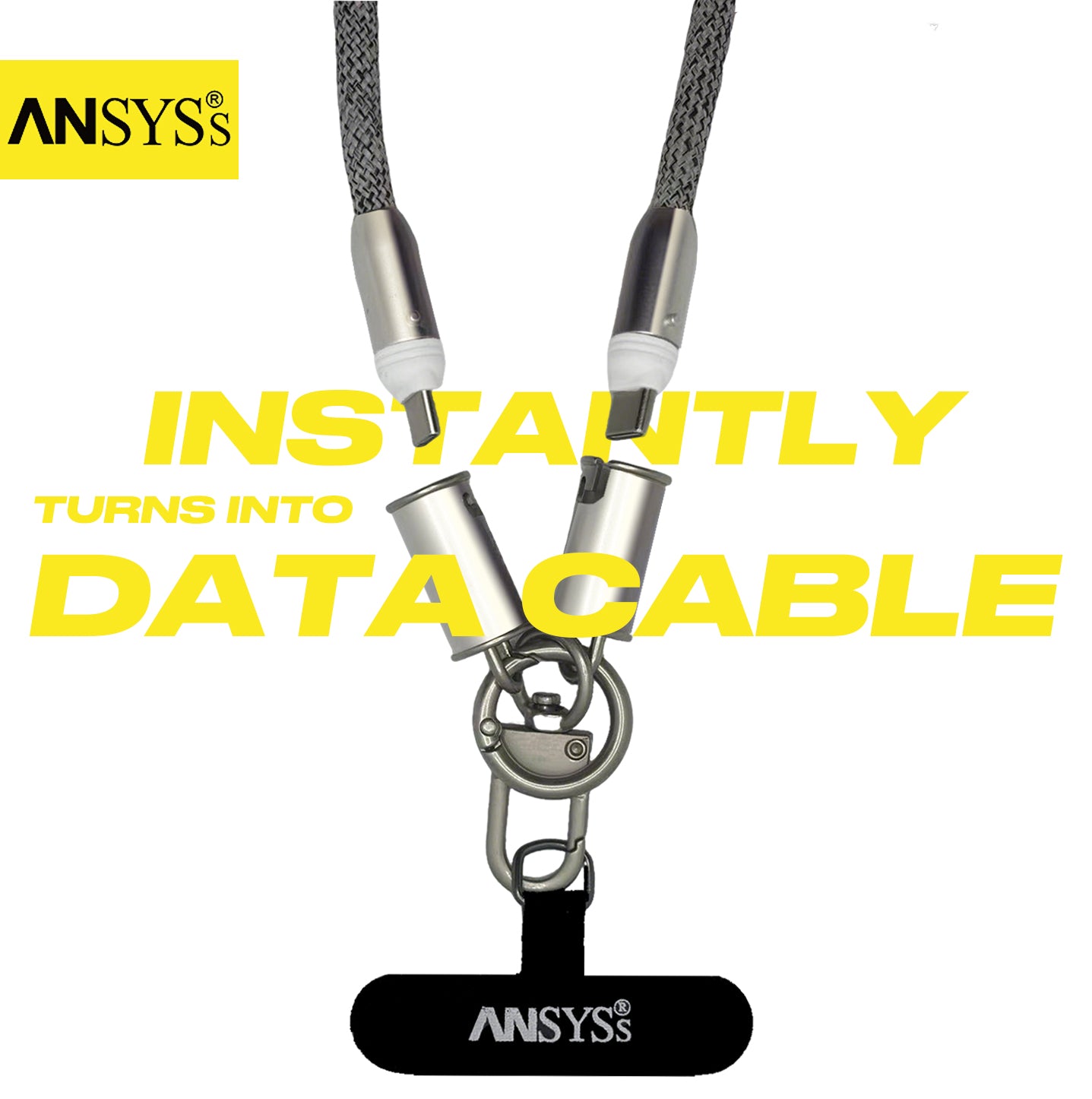 2-in-1 1.2M Phone Lanyard Built in Cable 5A 60W